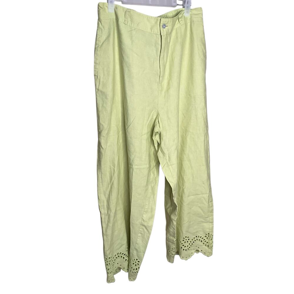 Cynthia Rowley Linen Pants High‎ Waist Wide Leg Lime Green Womens Size L NEW